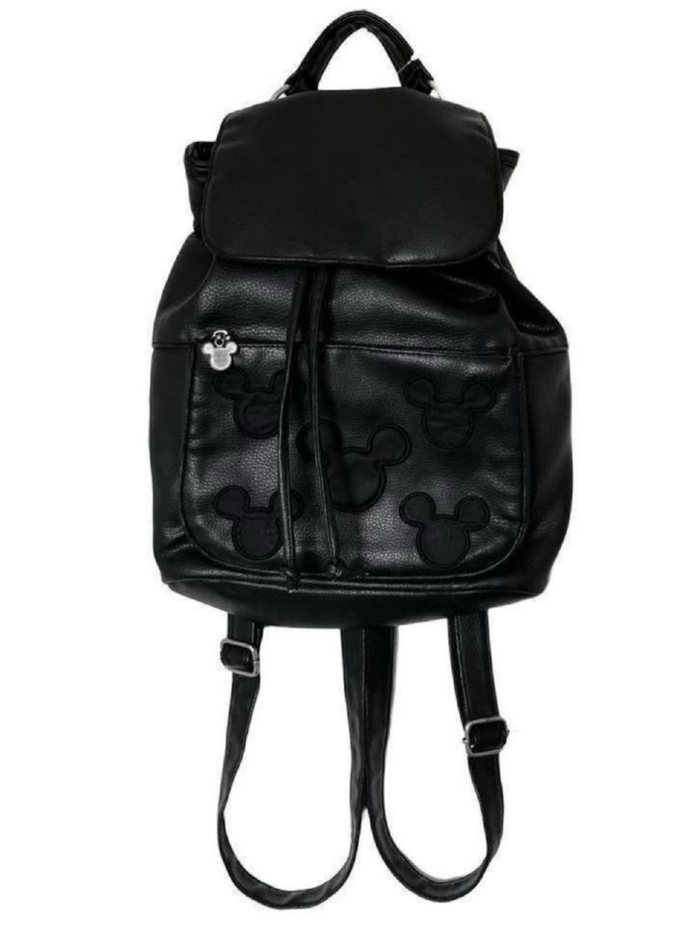 Vintage Disney Black Faux Leather Mickey Mouse Embroidery Backpack 90s Y2K Bag